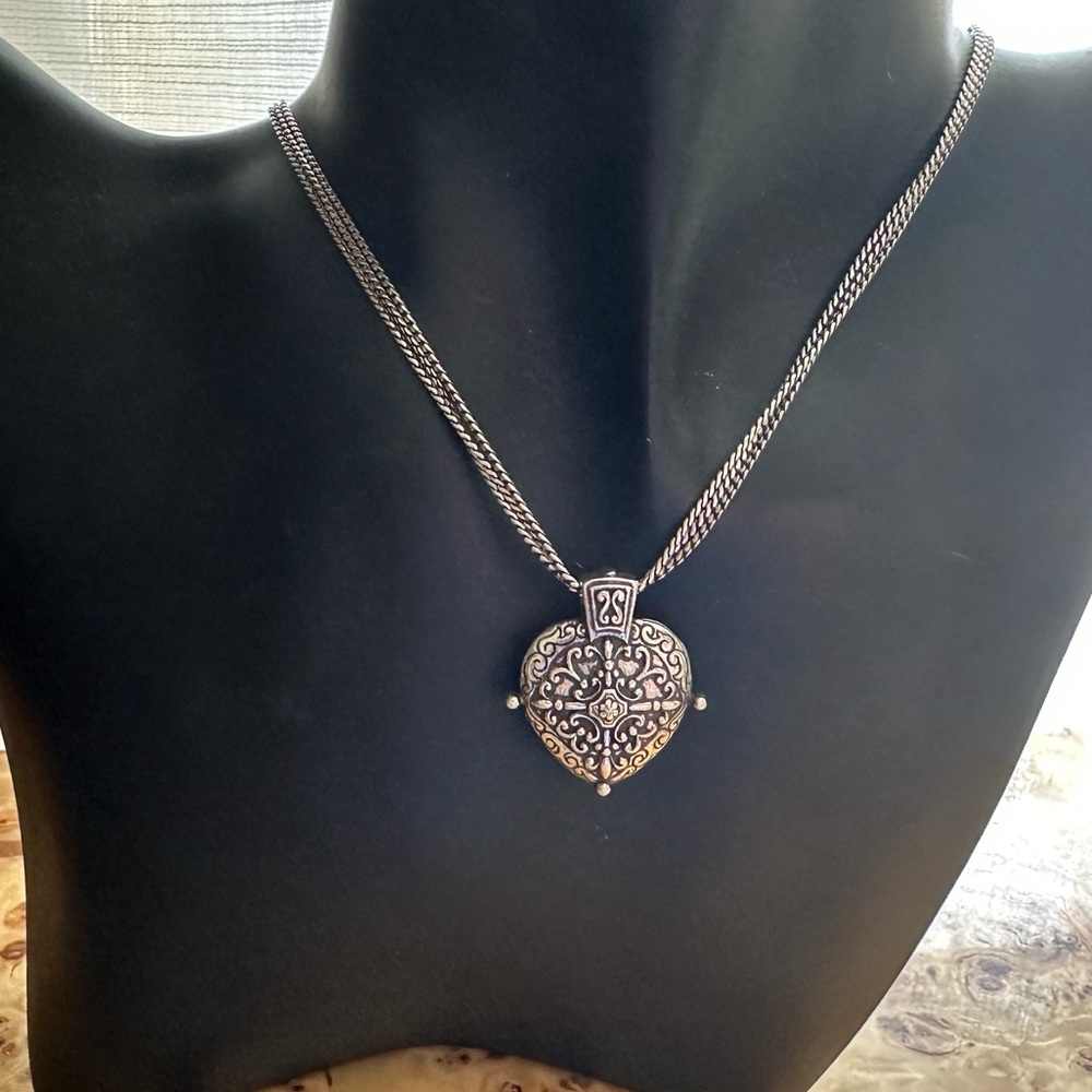 Brighton Double Sided Ornate Heart Pendant on Multi-strand Necklace Hematite